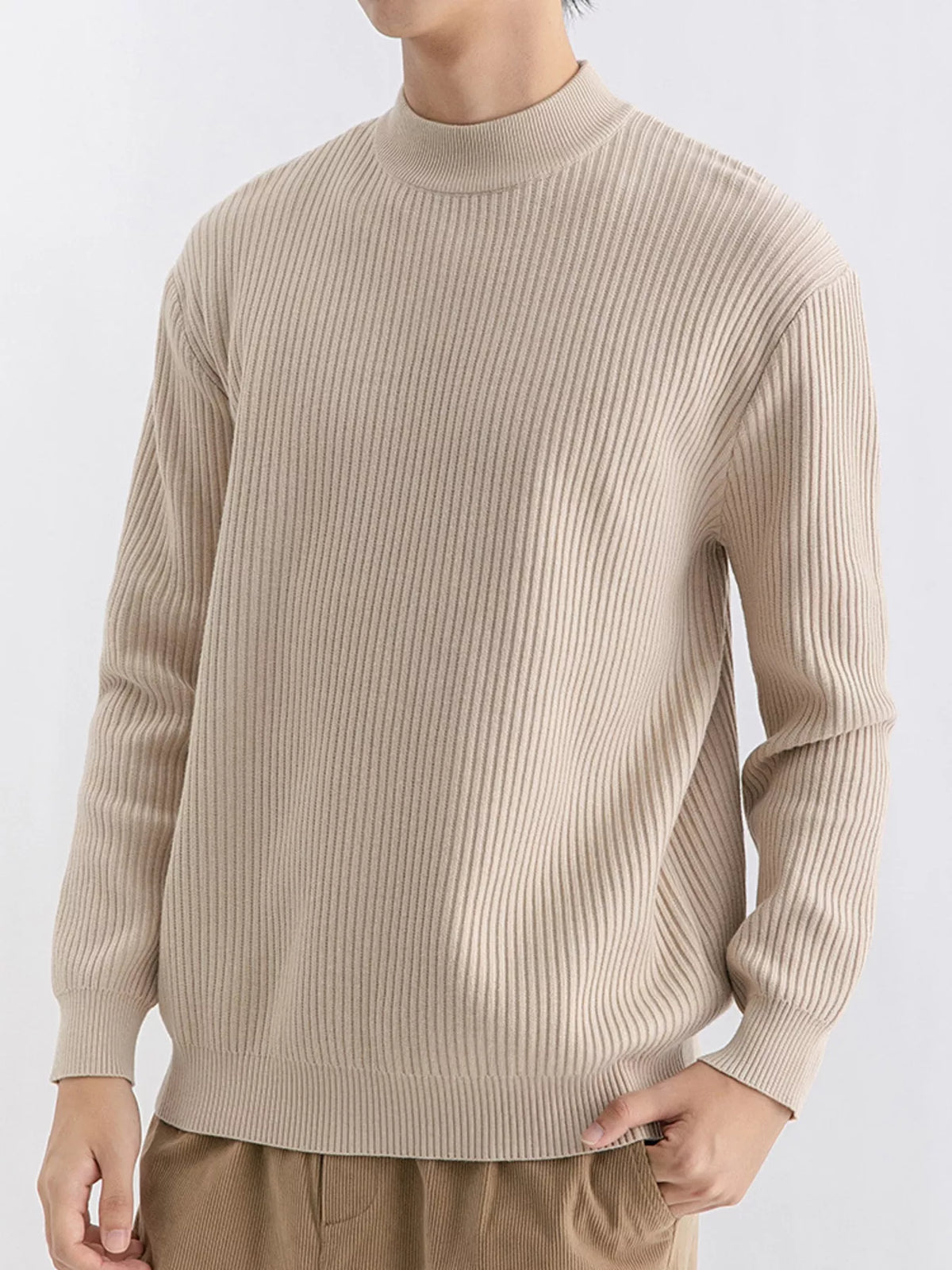 Men's Plus Size Ribbed Mock Neck Sweater - Lilixa.store