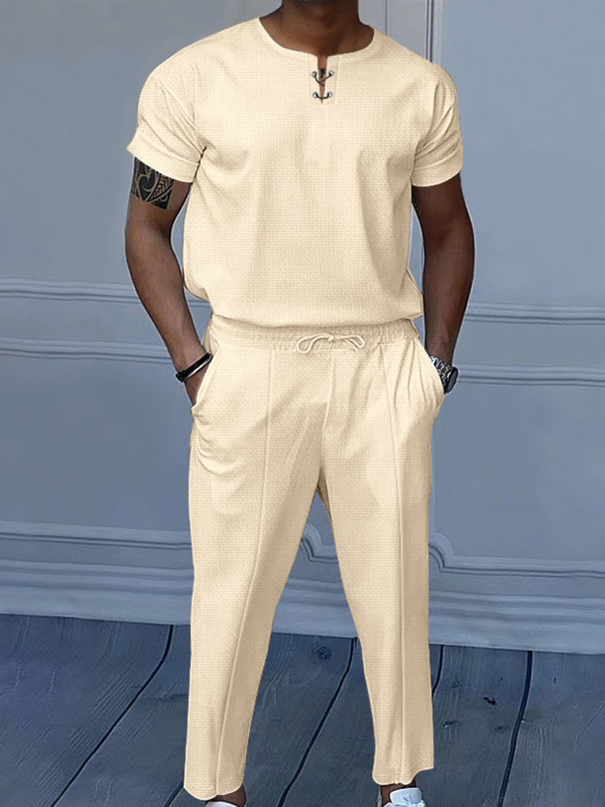 Men's Full Size Casual Short-Sleeve Top and Pants Set Plus Size - Lilixa.store