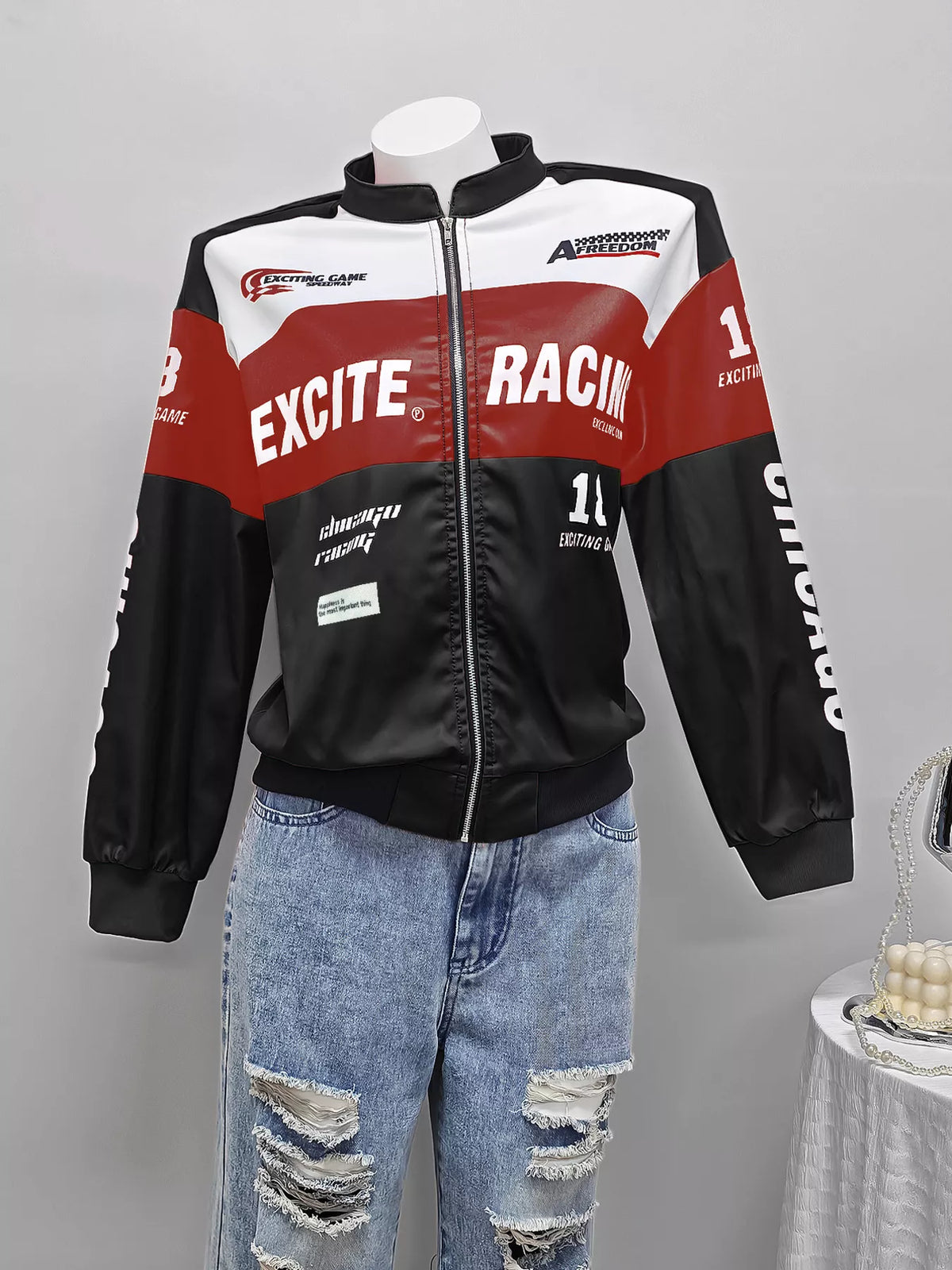 Letter Print Zip Up Jacket - Lilixa.store