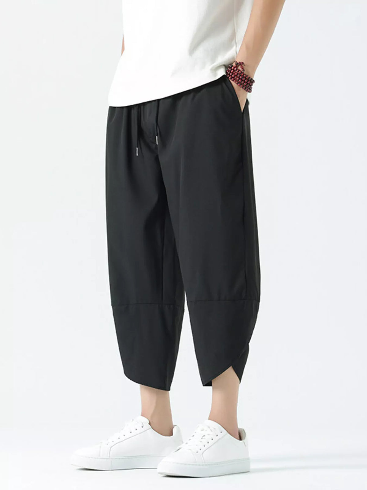 Men's Plus Size Casual Loose Cropped Pants in Black