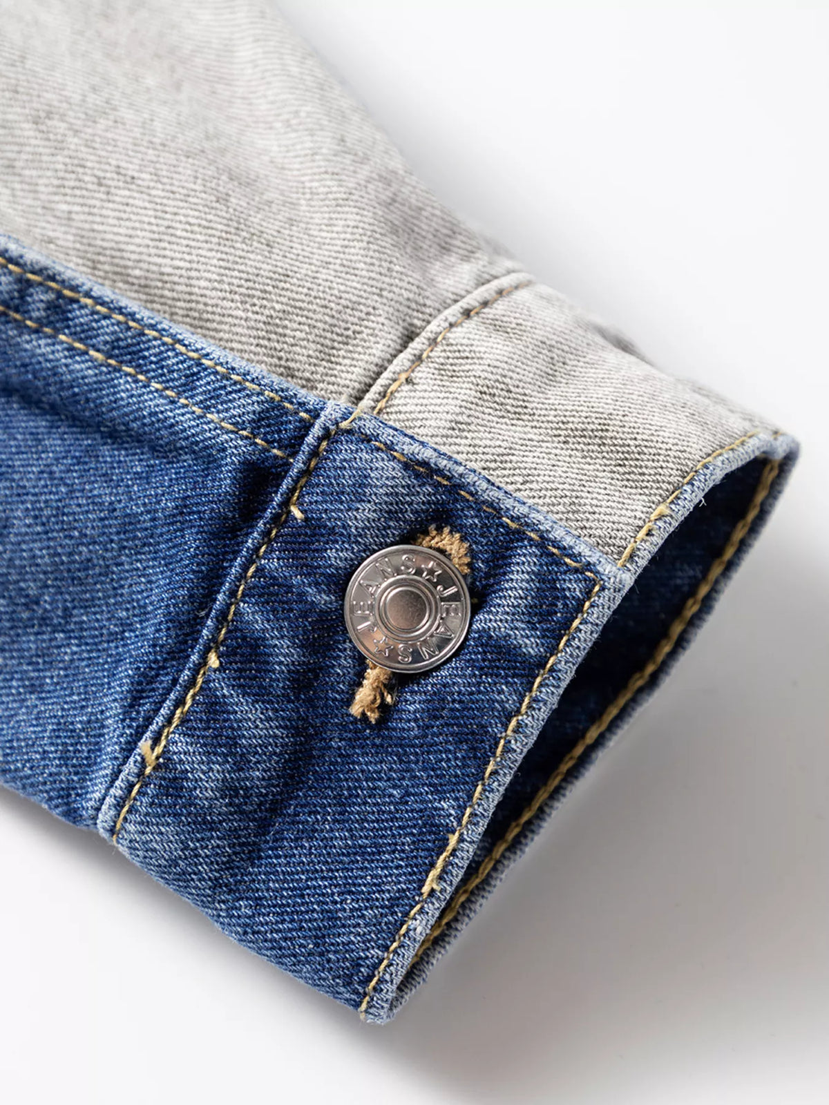 Color Block Patchwork Raw Hem Denim Jacket in Light Gray, view 10