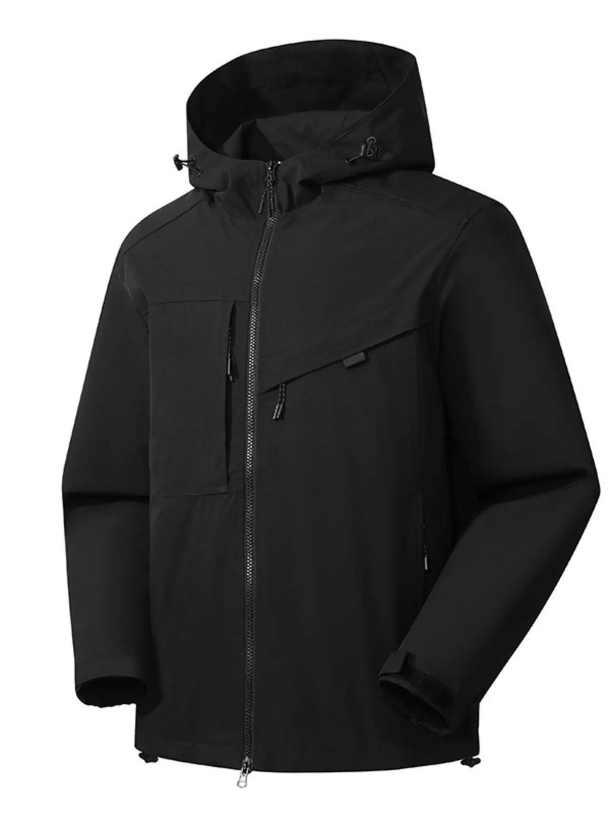 Men's Full Size Waterproof Hooded Zip Up Jacket Plus Size in Black