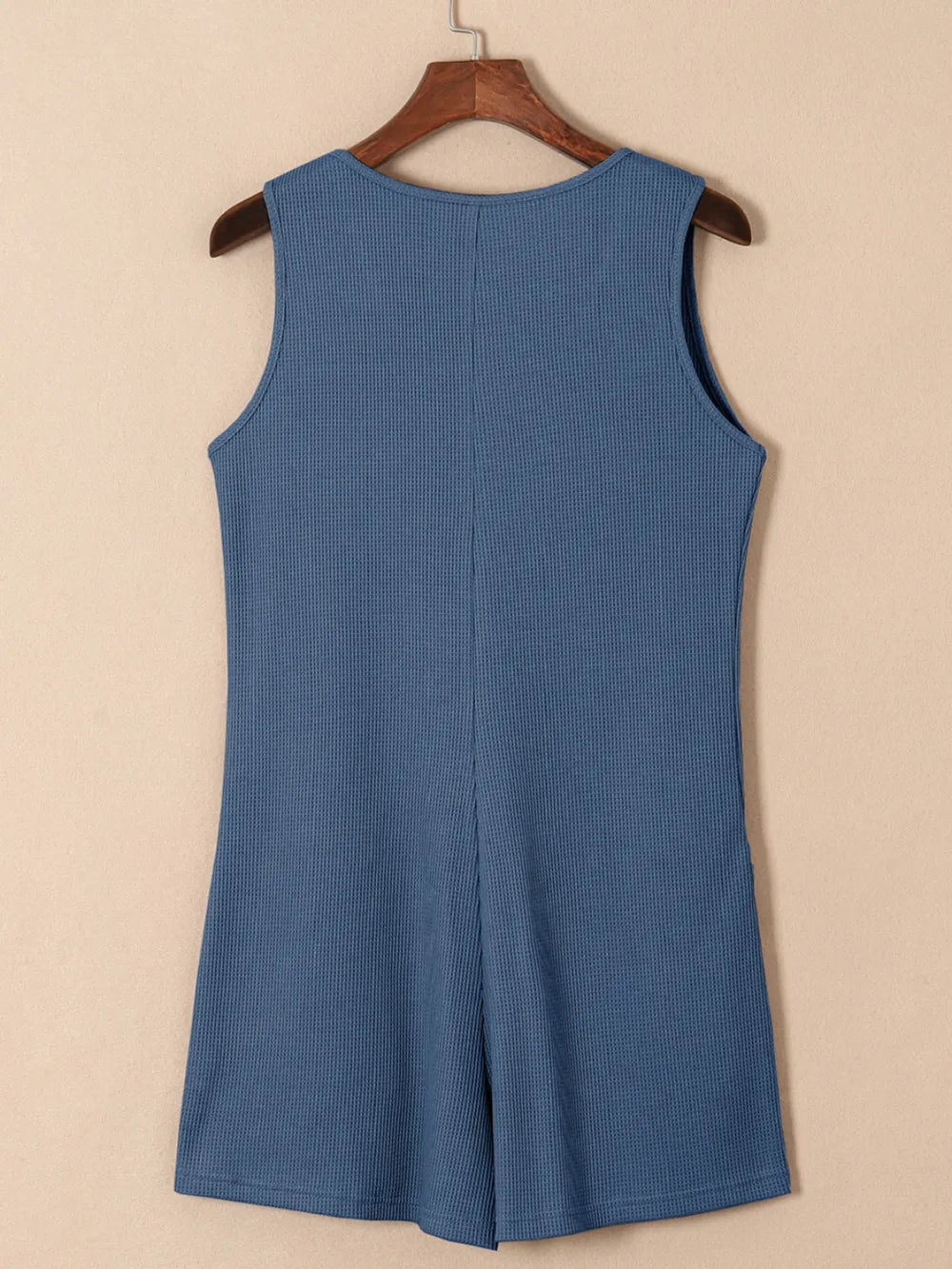 Waffle-Knit Half Button Sleeveless Romper with Pockets - Lilixa.store