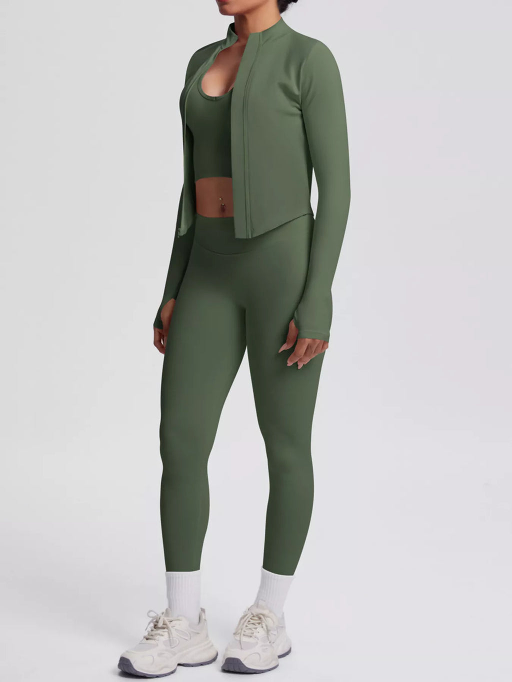 Tank & Zip-Up Jacket and Leggings Three-Piece Active Set - Lilixa.store