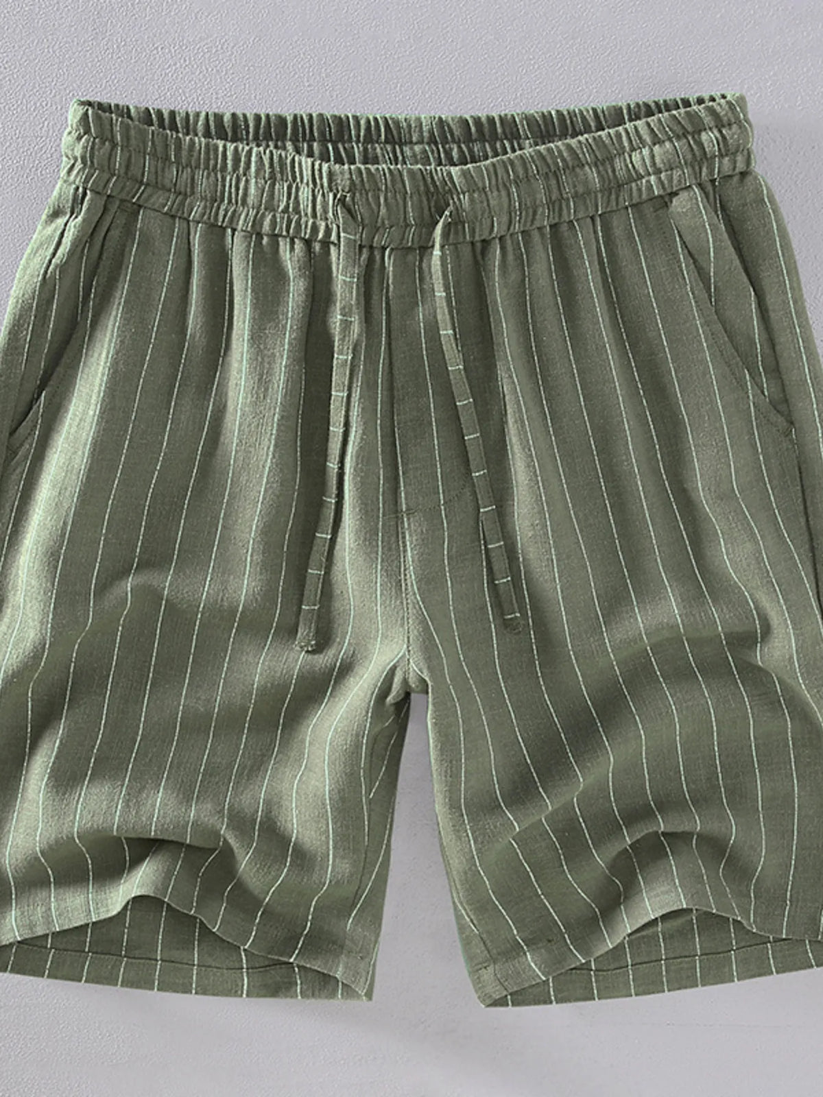Men's Plus Size Striped Drawstring Shorts in Army Green