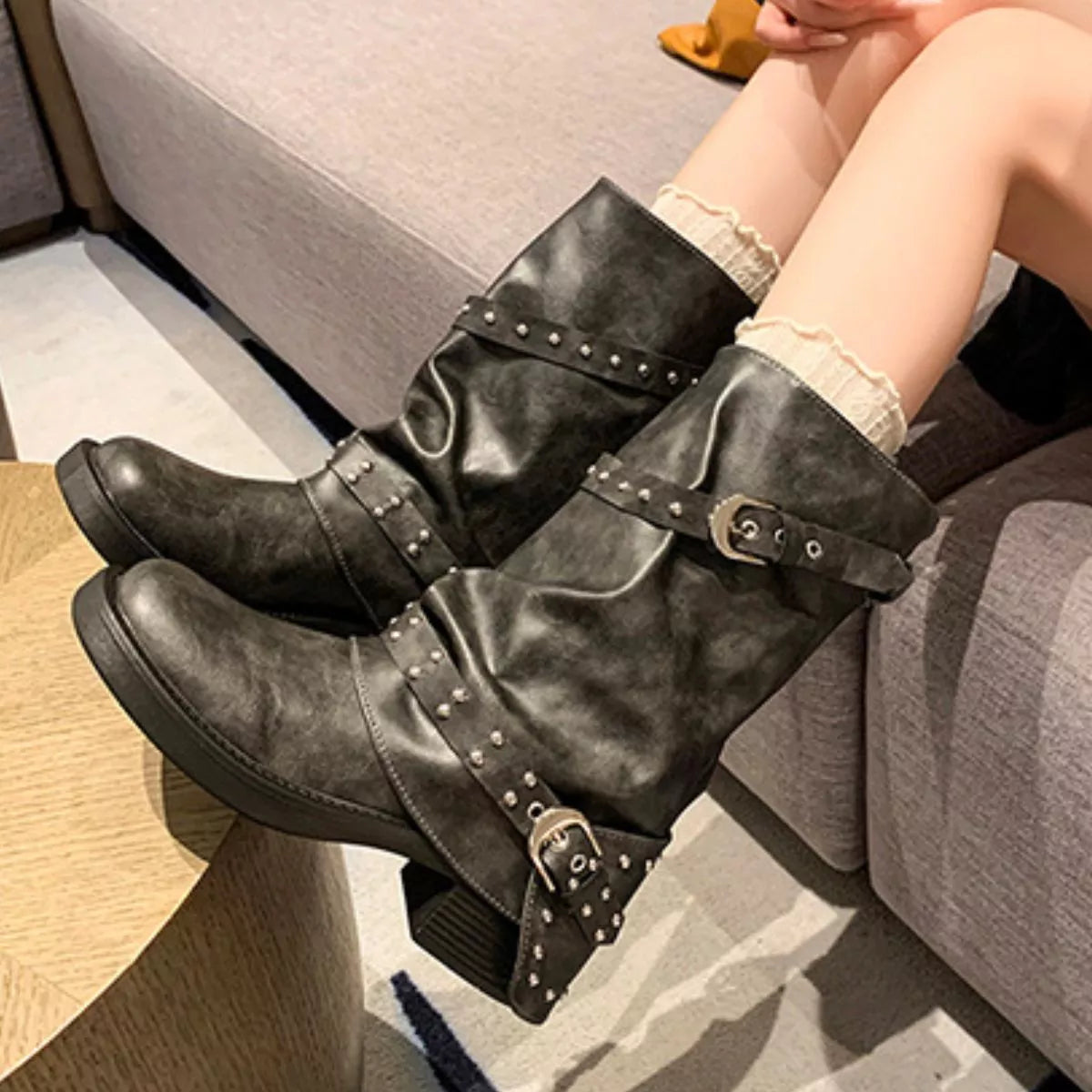 Round Toe Block Heels Boots - Lilixa.store