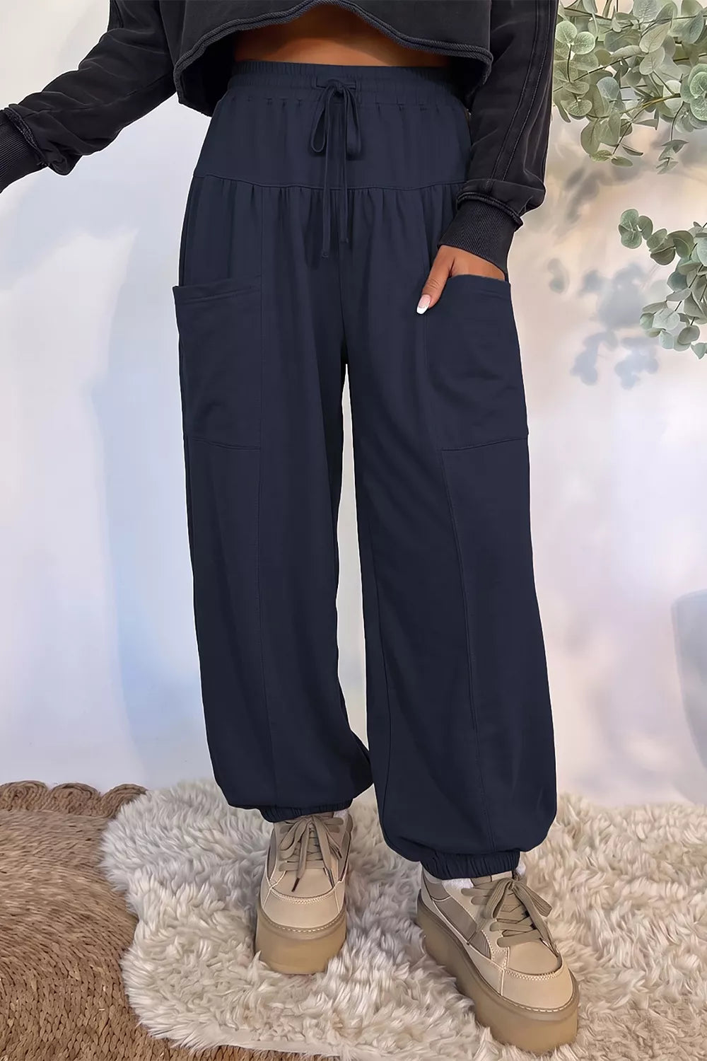 Drawstring Wide-Leg Joggers