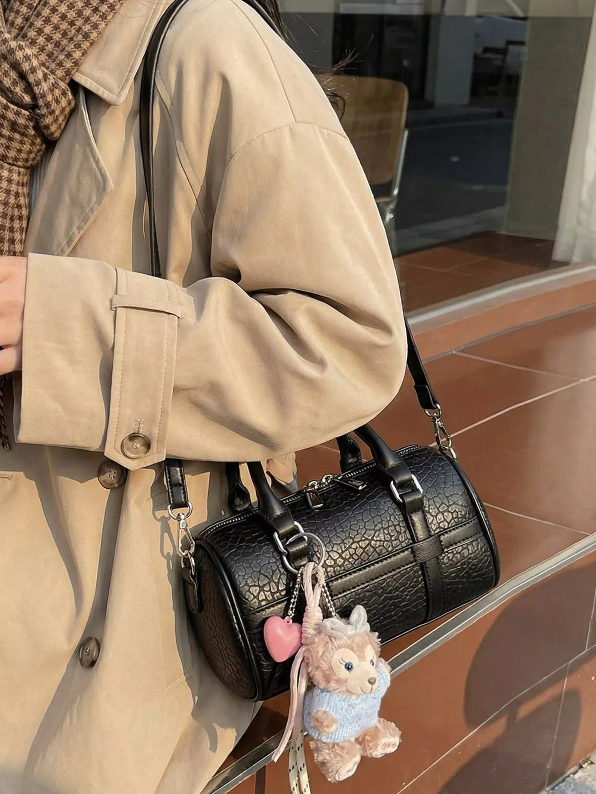 Textured Barrel Crossbody Bag - Lilixa.store
