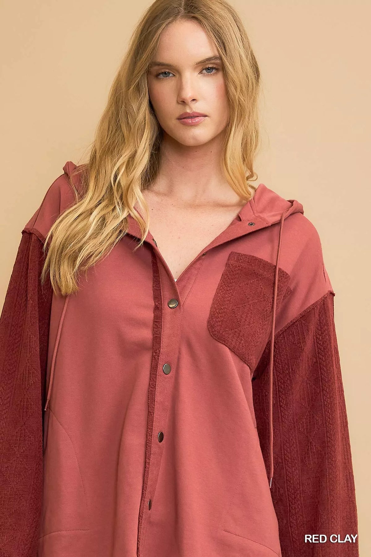 Umgee Washed French Terry Shacket, view 6