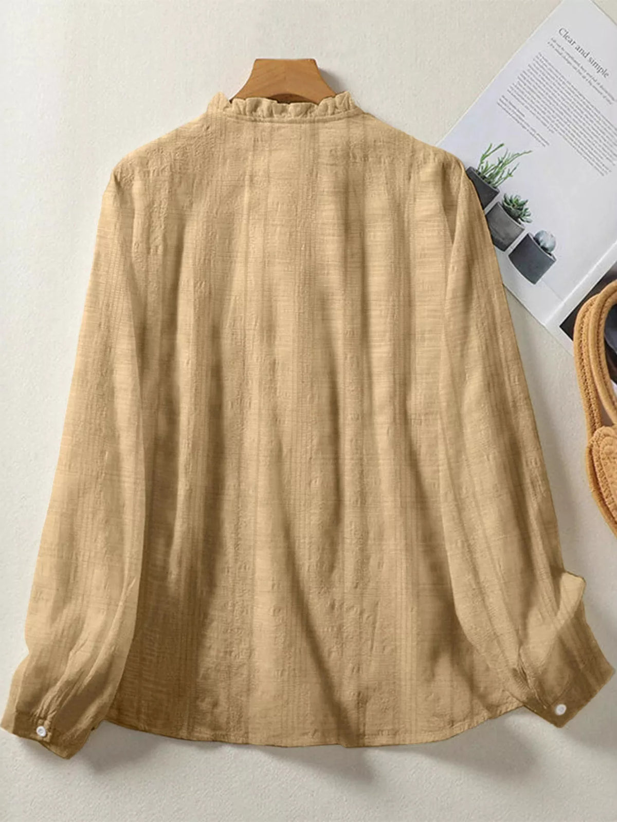 Frill Button Down Long Sleeve Shirt - Lilixa.store