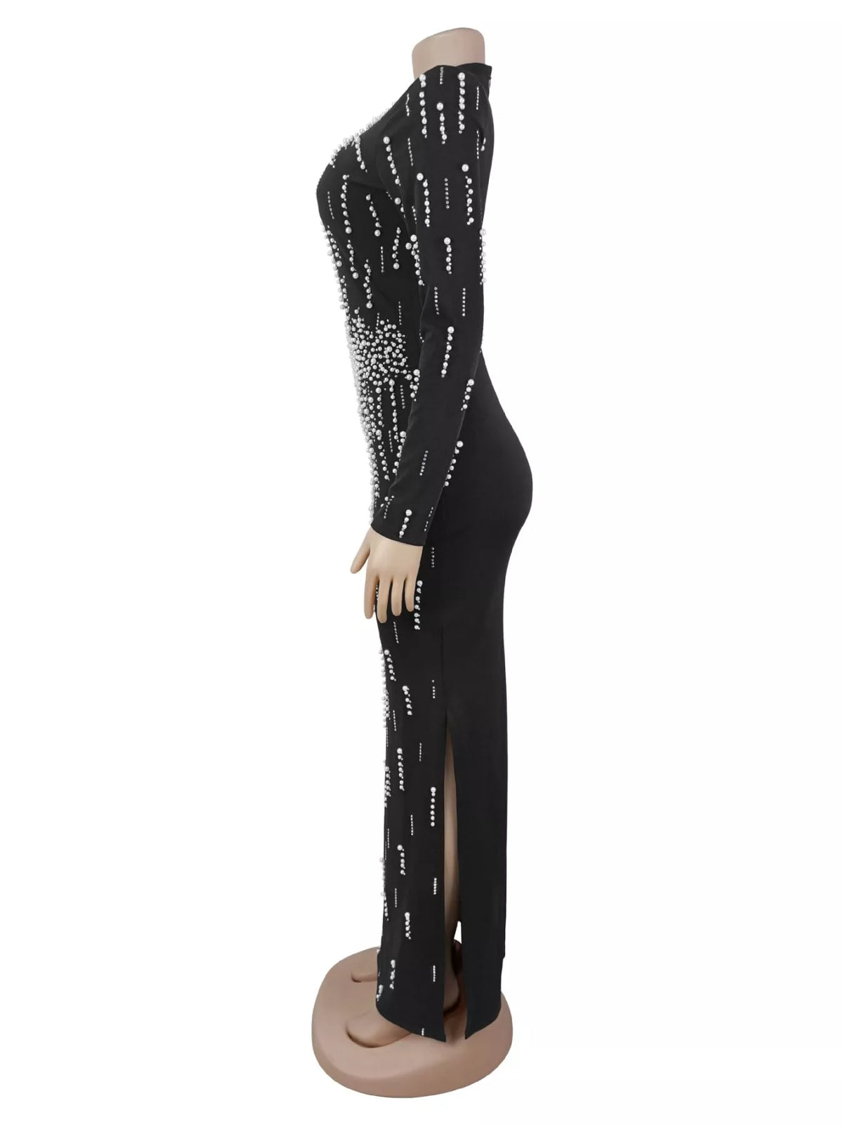 Pearl Detail Long Sleeve Maxi Dress