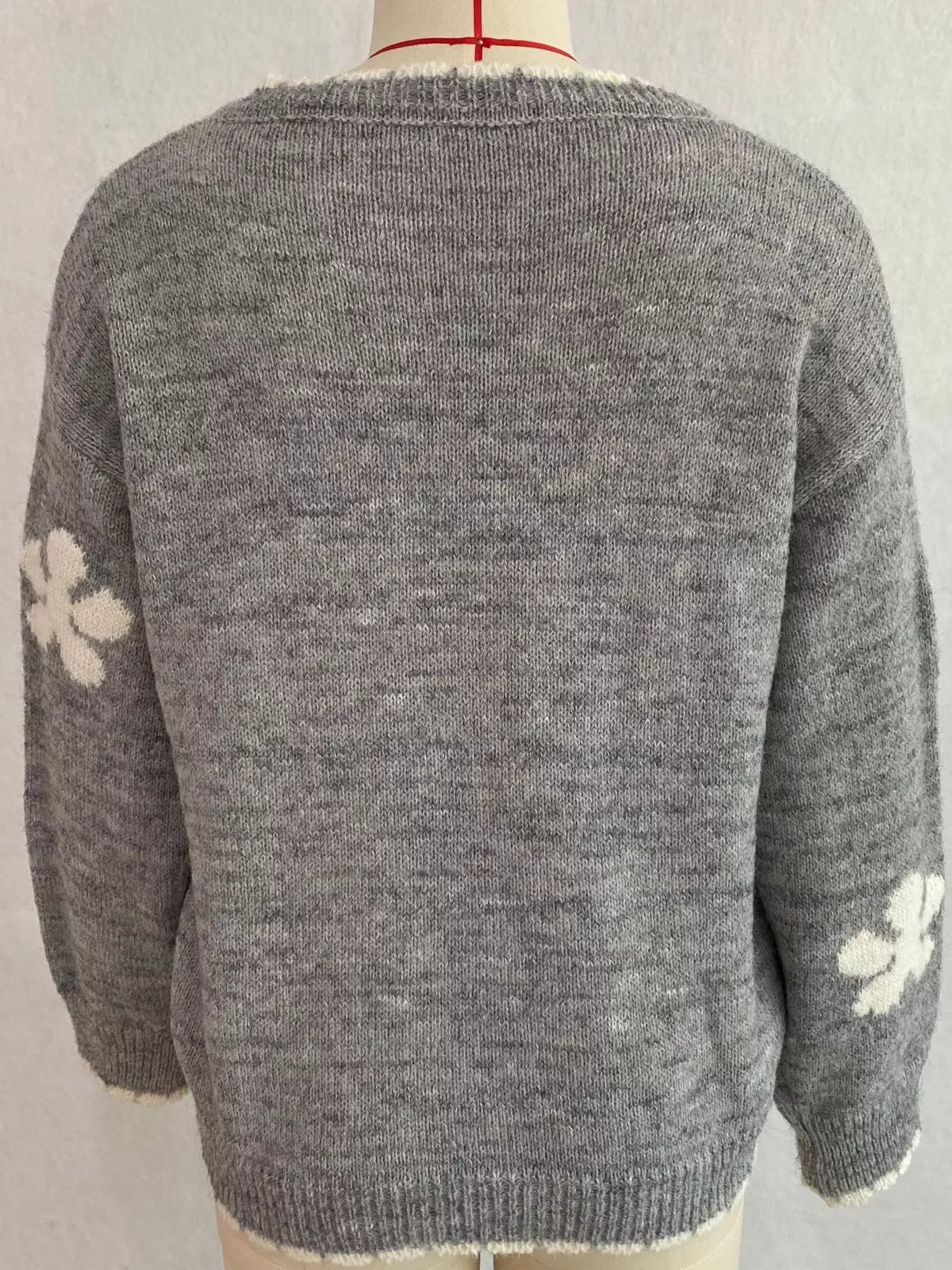 Floral Applique Button-Down Knit Cardigan, view 18