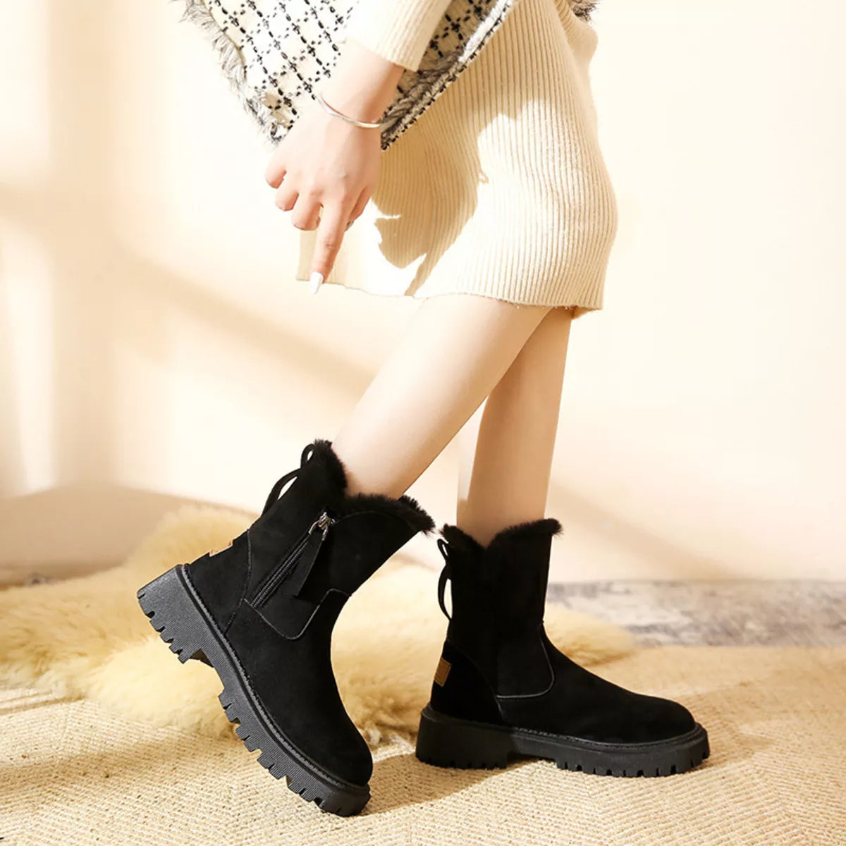 Round Toe Side Zipper Boots - Lilixa.store