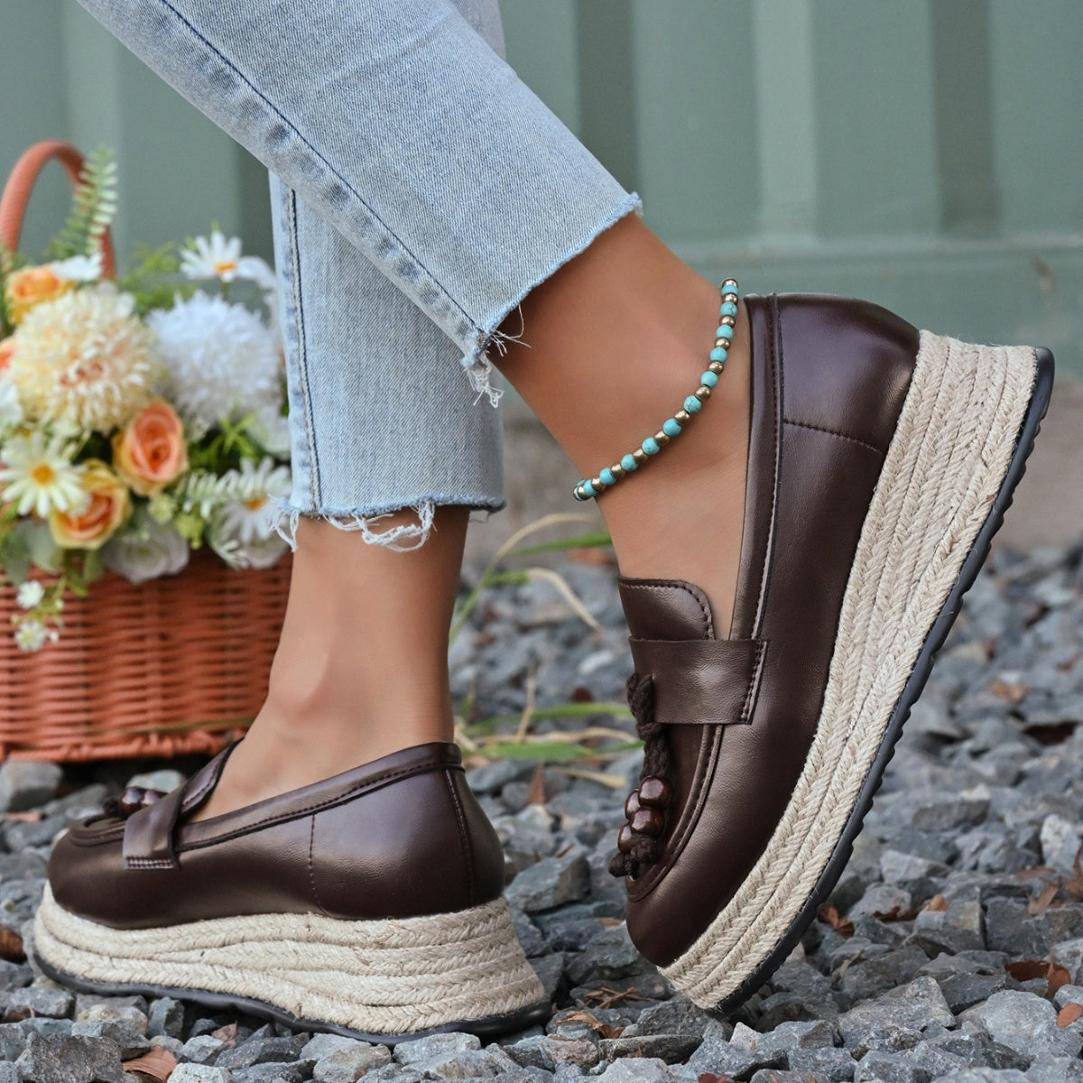Round Toe Slip-Ons in Brown