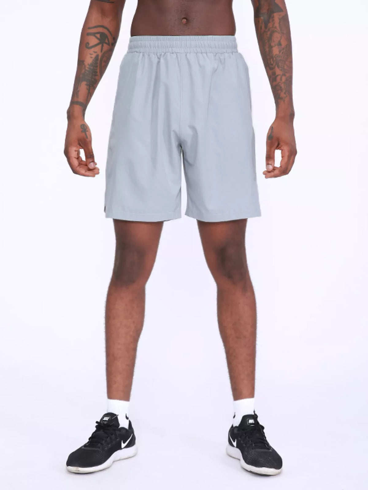 Men's Plus Size Elastic Waist Active Shorts in Light Gray