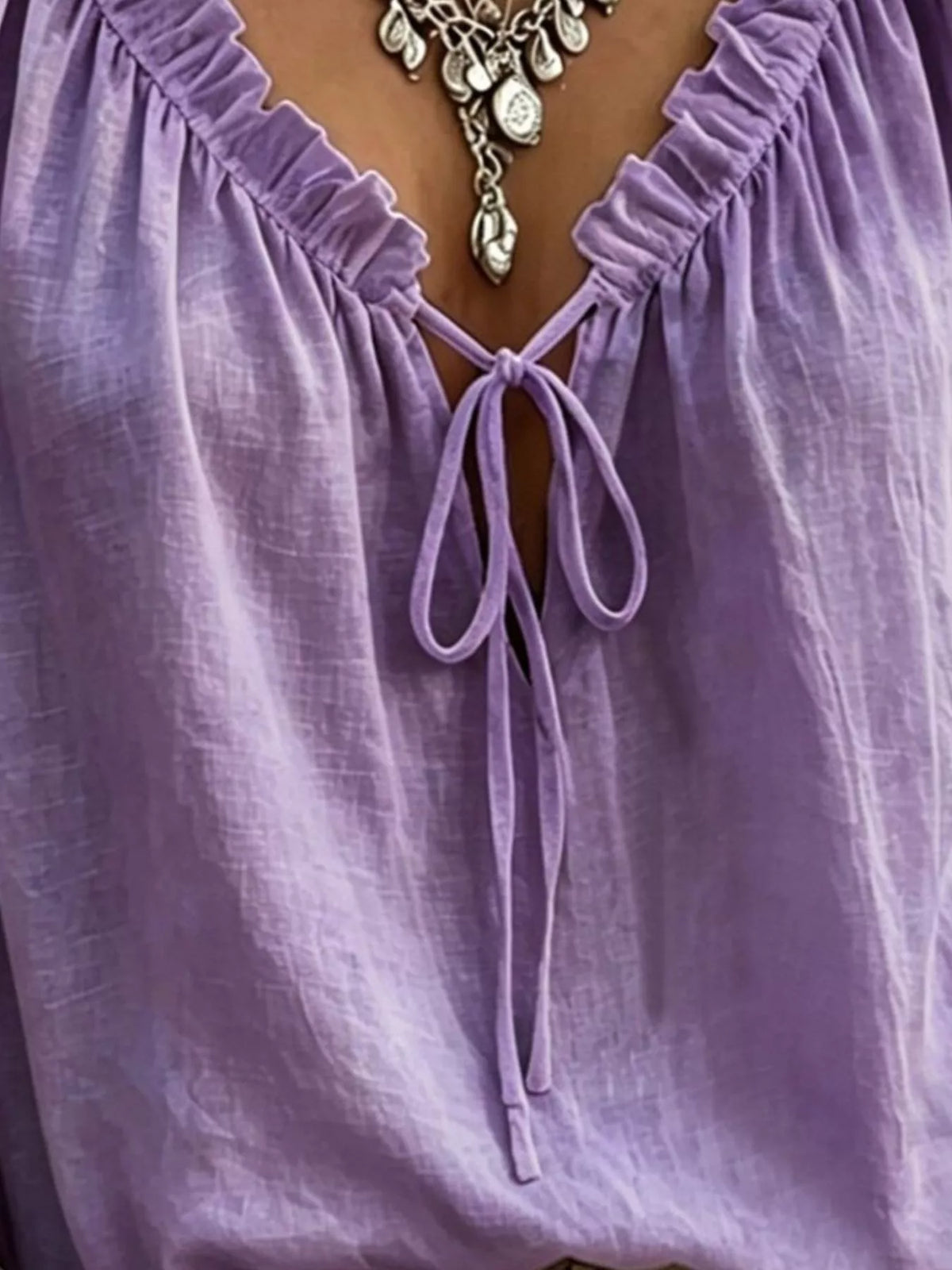 Frill Tie Neck 3/4 Sleeve Blouse - Lilixa.store