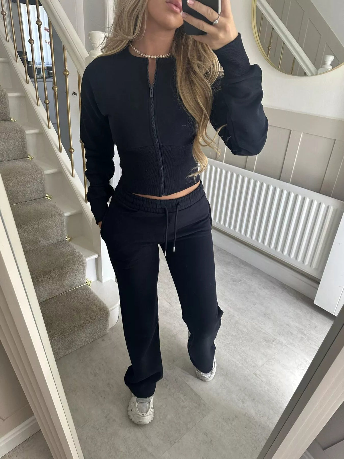 Zip-Up Crop Hoodie and High-Waisted Pants Set - Lilixa.store