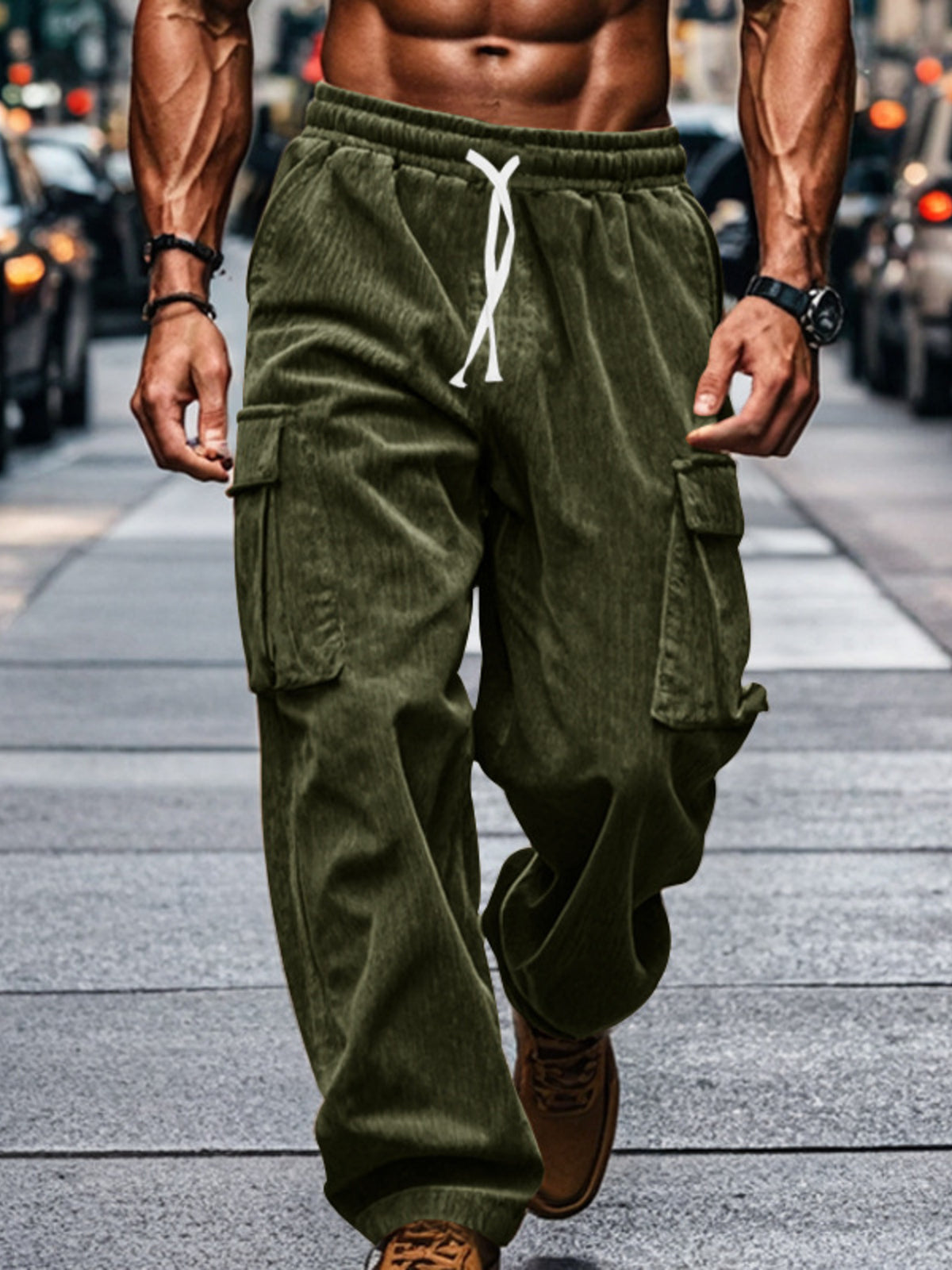 Men's Full Size Corduroy Cargo Pants Plus Size