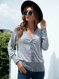 Striped Snap Down Long Sleeve Cardigan - Lilixa.store