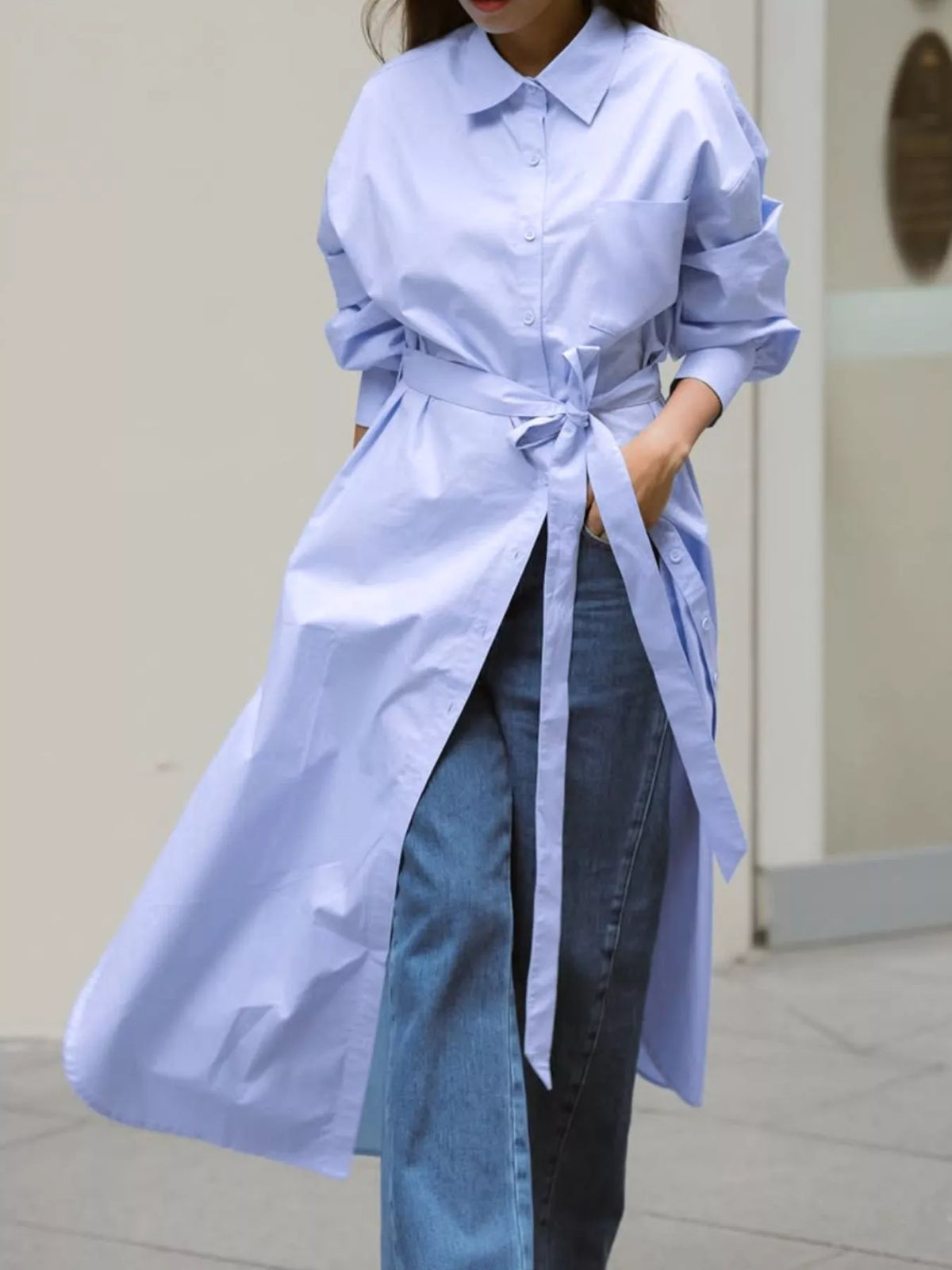 Longline Button-Down Shirt in Blue
