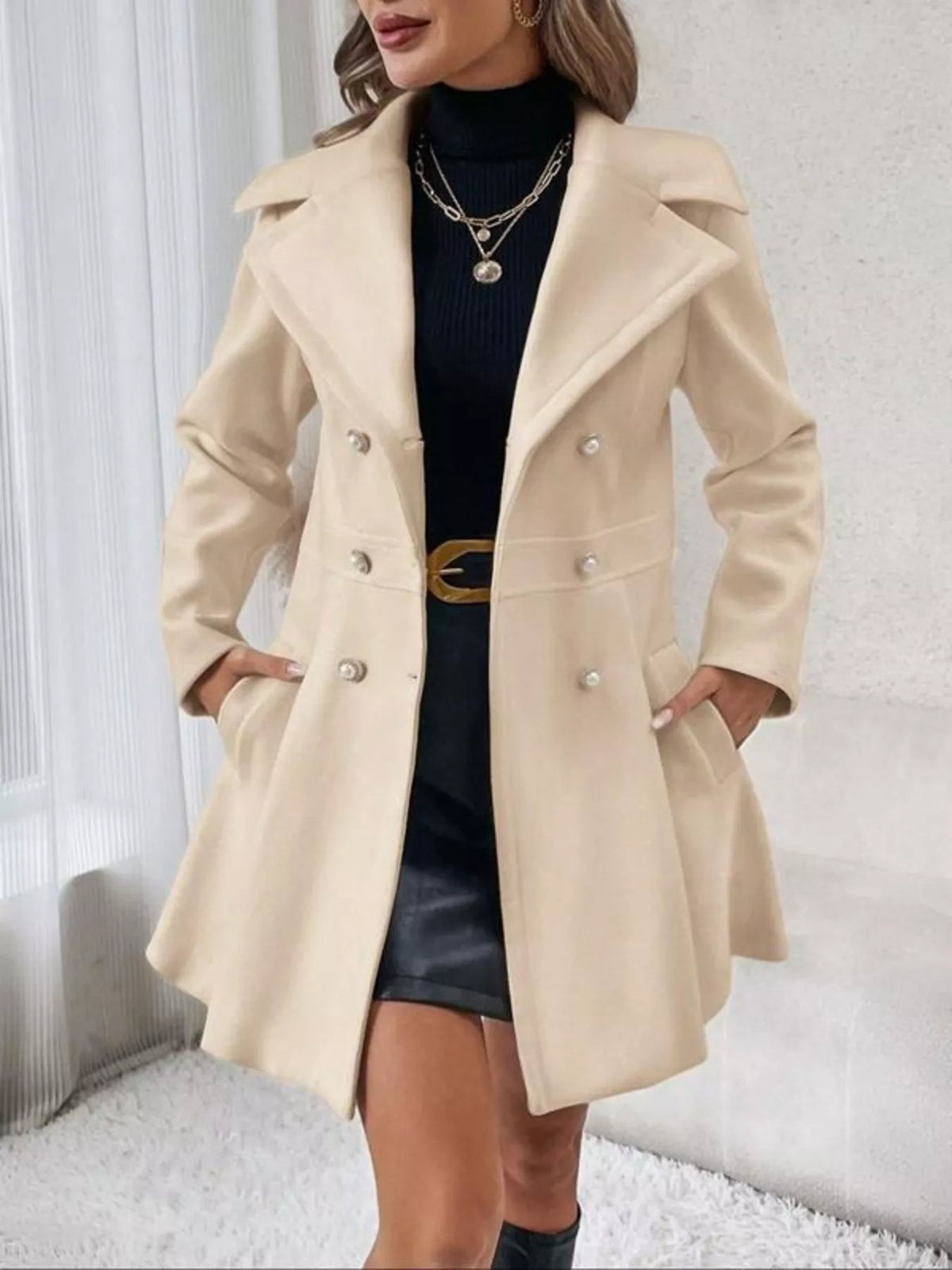 Double-Breasted Peplum Coat - Lilixa.store