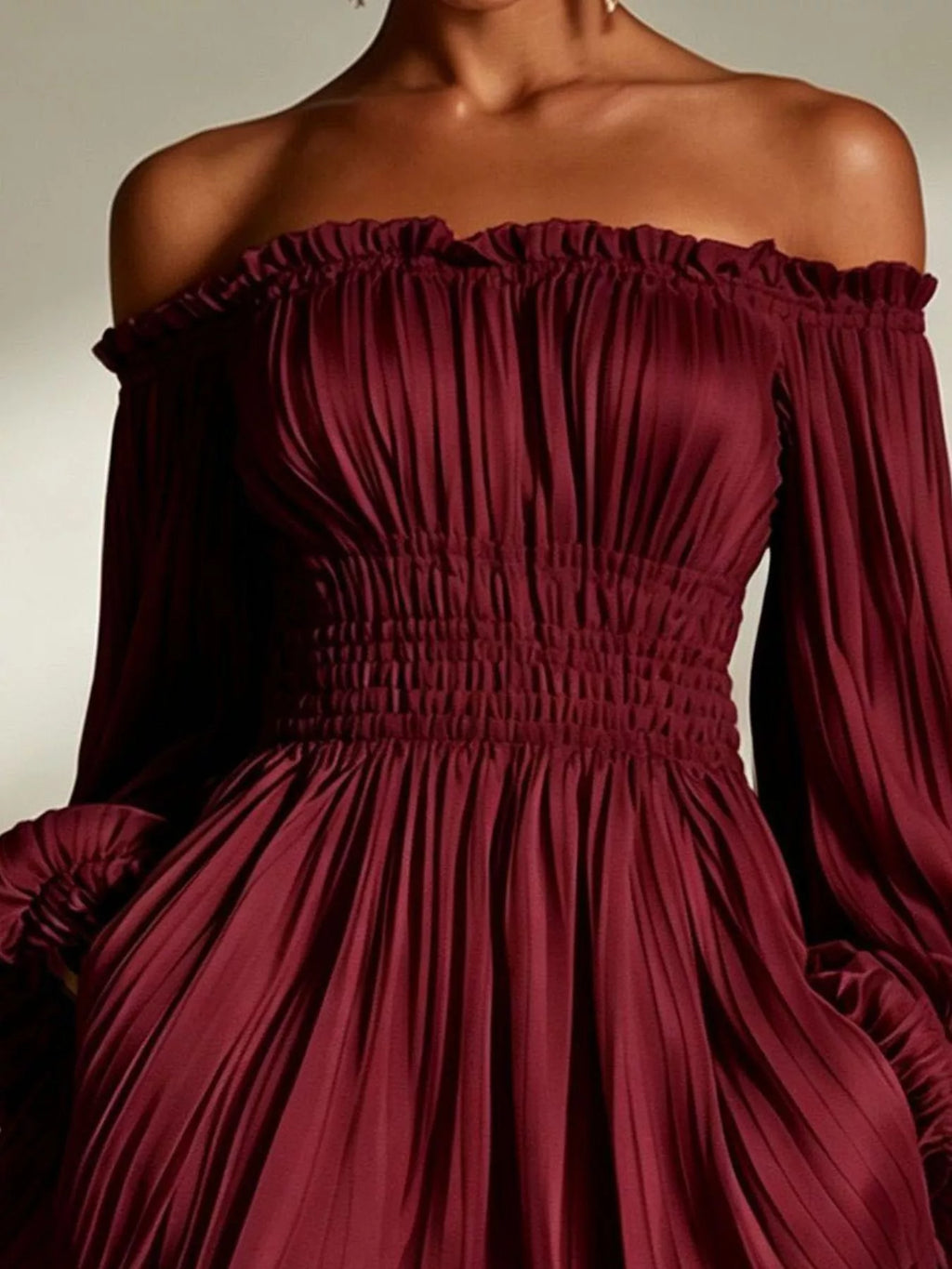 Off-Shoulder Pleated Mini Dress - Lilixa.store