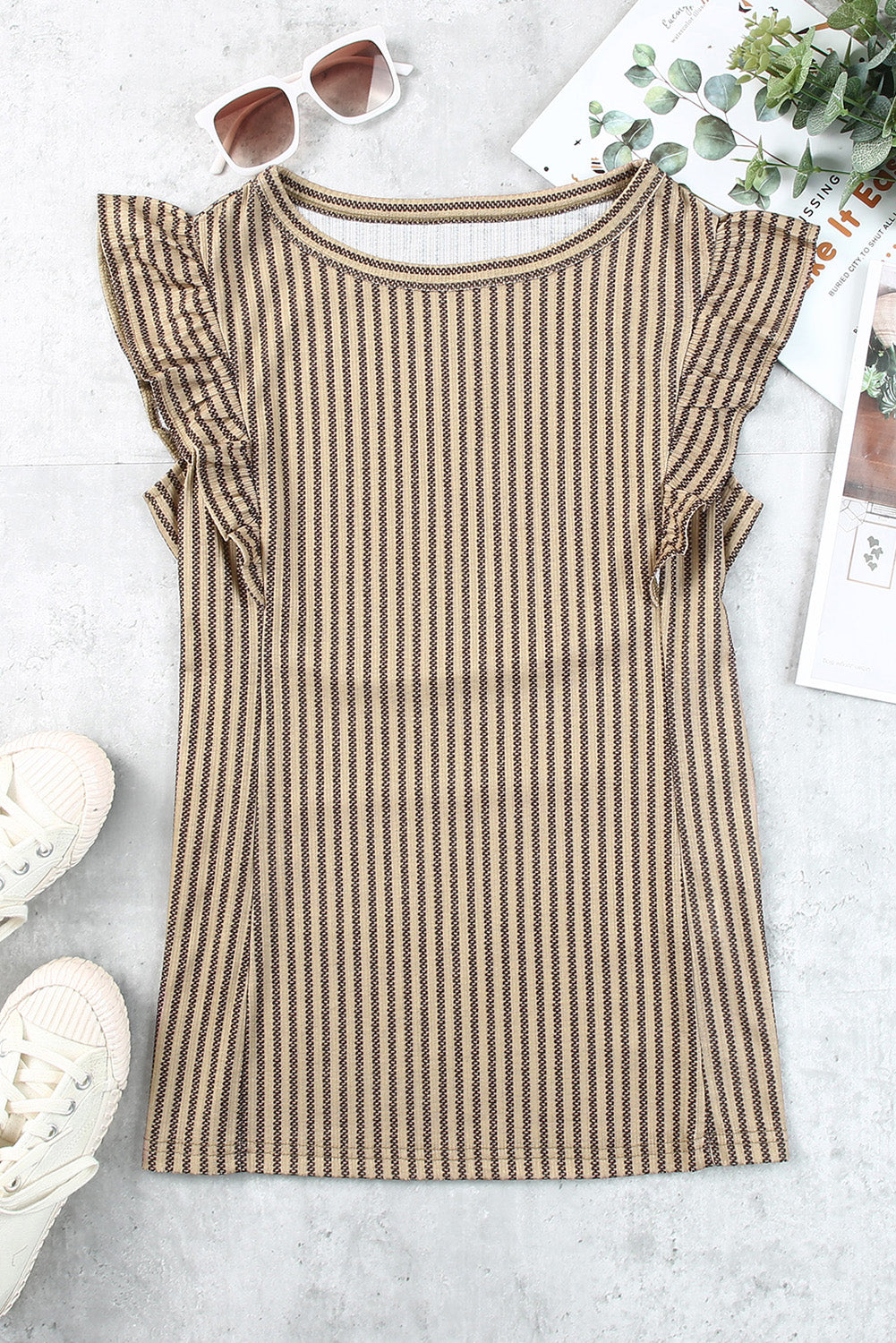 Striped Flutter Sleeve Tank - Lilixa.store