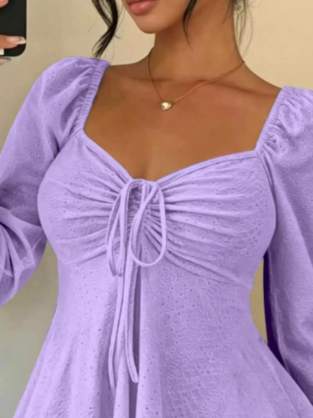 Ruched Sweetheart Neck Long Sleeve Top, view 13