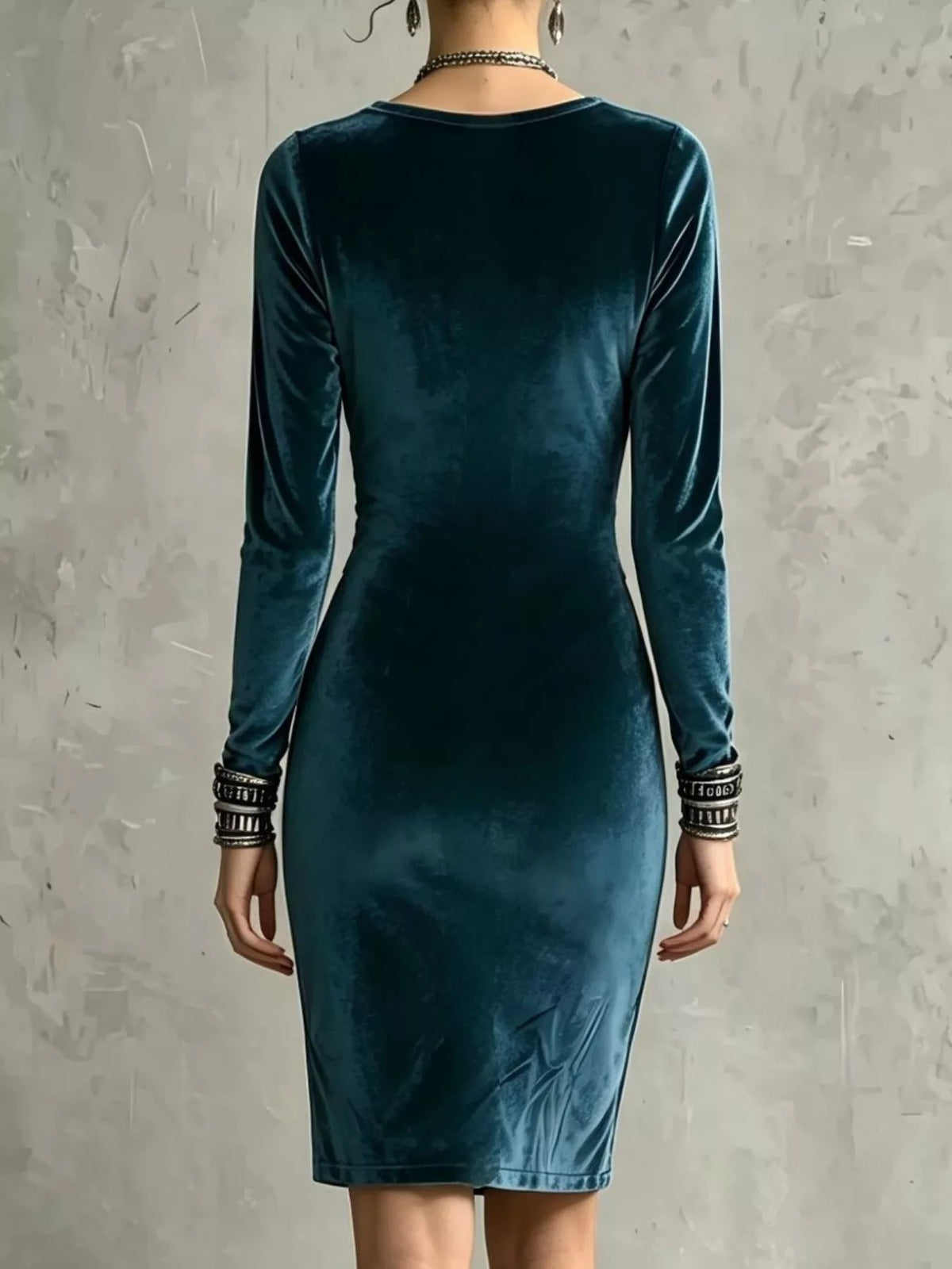 Velvet Long-Sleeve Bodycon Dress