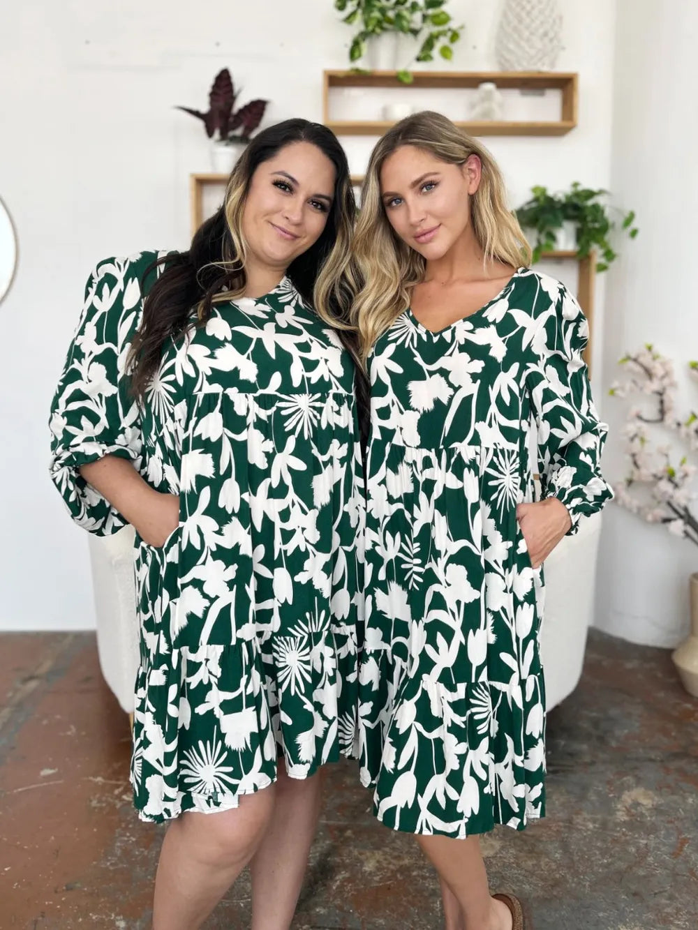 Double Take Full Size Printed Ruffle Hem Dress with Pocket - Lilixa.store