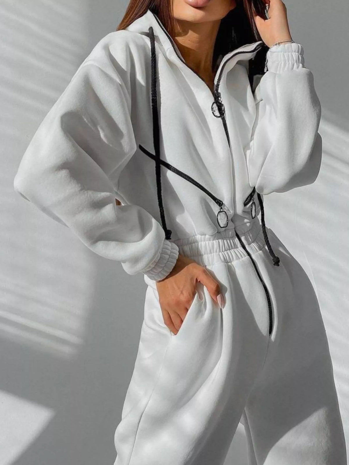 Hooded Zip-Up Long Sleeve Jumpsuit - Lilixa.store