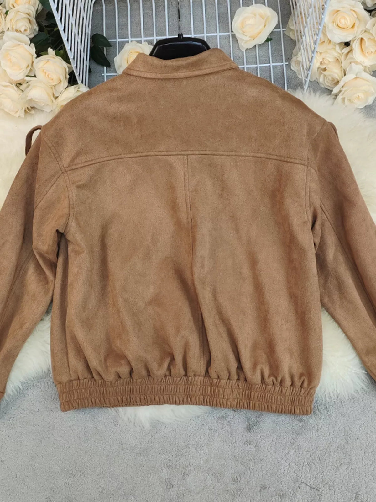 Zip Up Oversized Jacket in Taupe, view 7