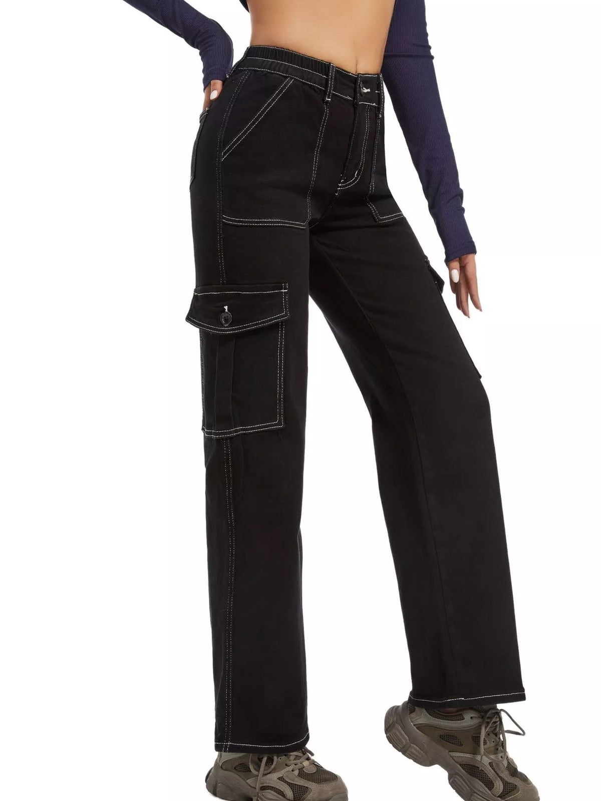 High-Waisted Cargo Jeans - Lilixa.store