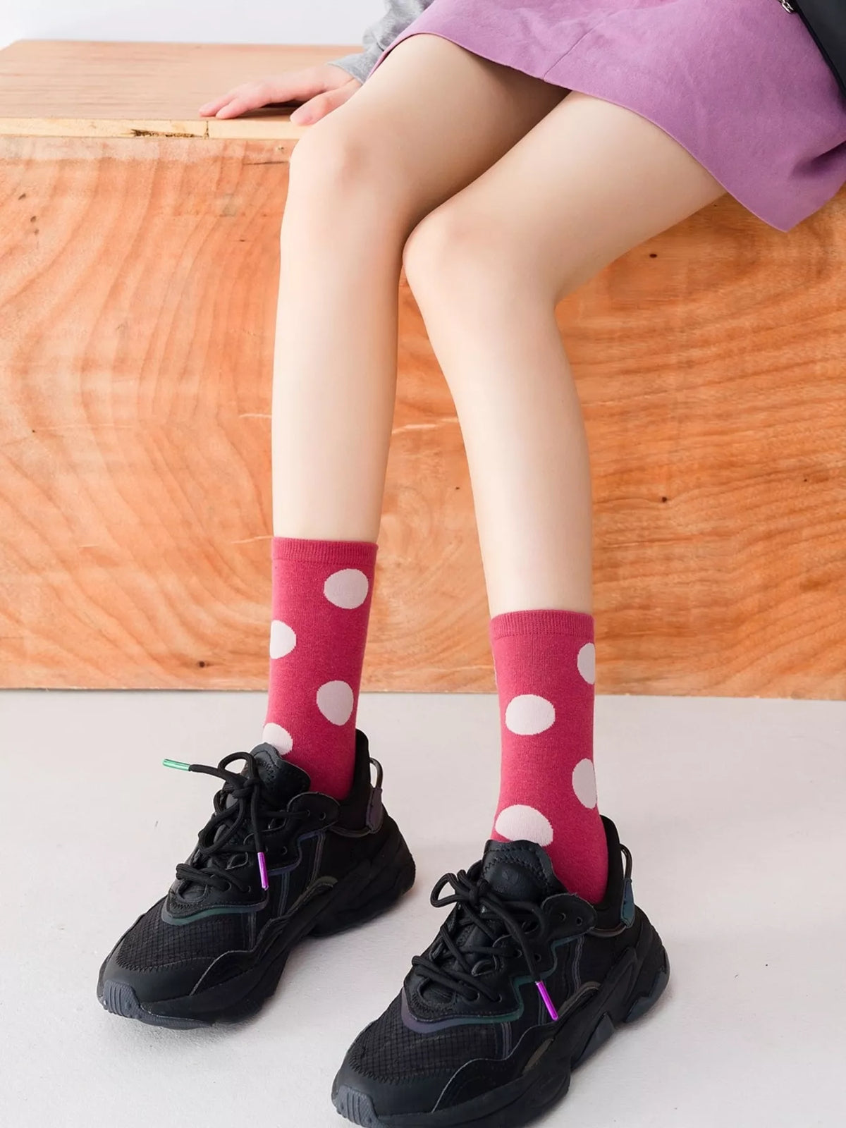 Polka Dot Mid-Calf Cotton Socks, view 2