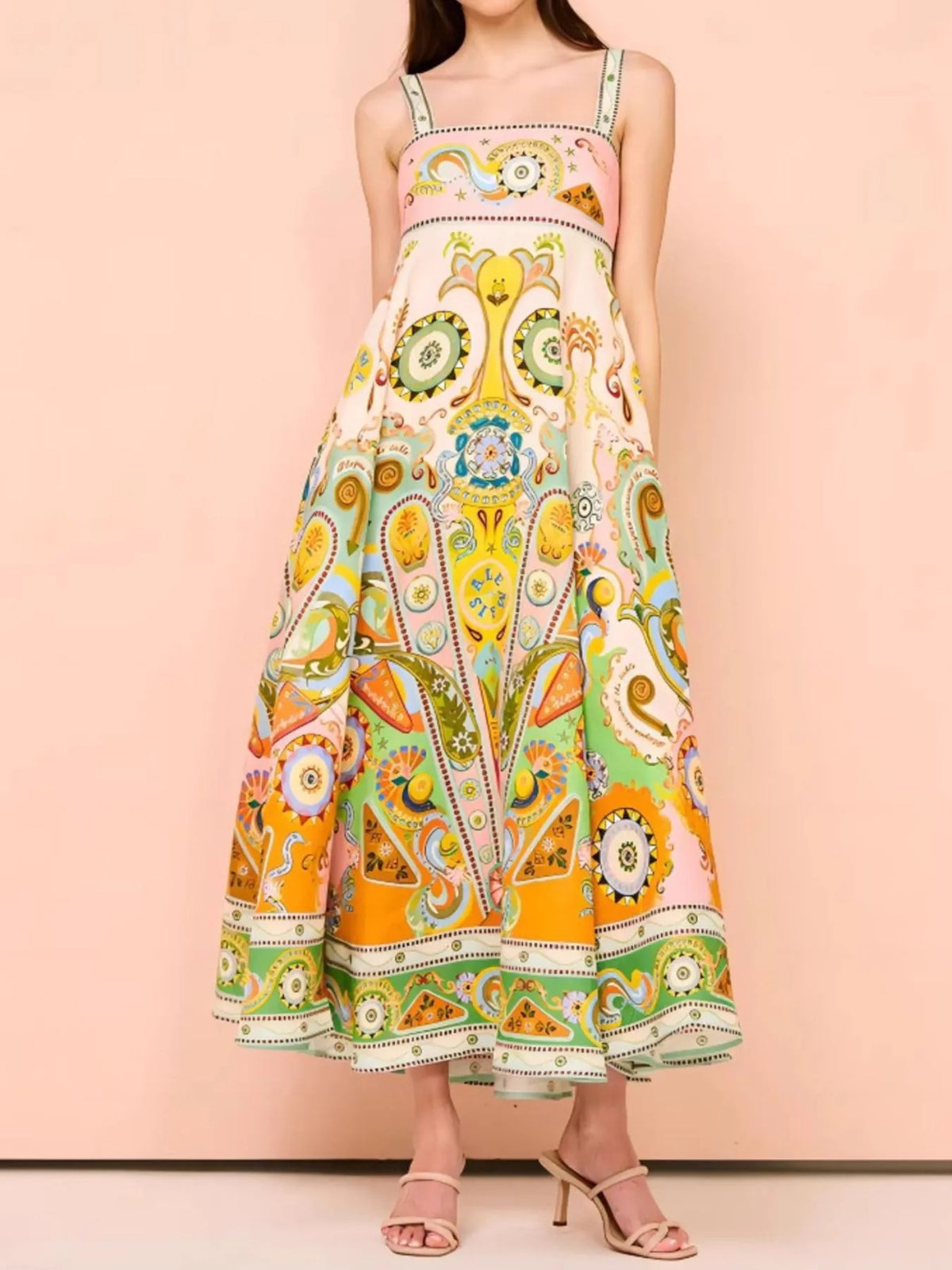 Paisley Print Square Neck Summer Dress - Lilixa.store