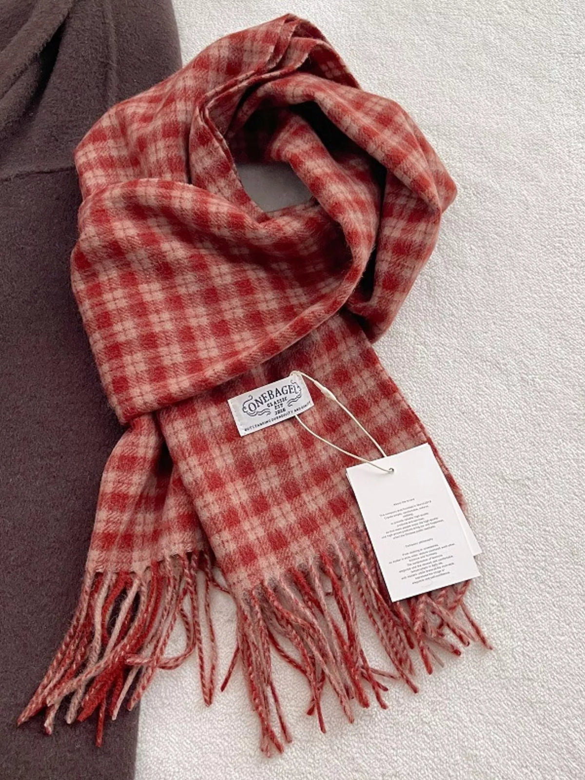 Classic Plaid Fringe Scarf in Red