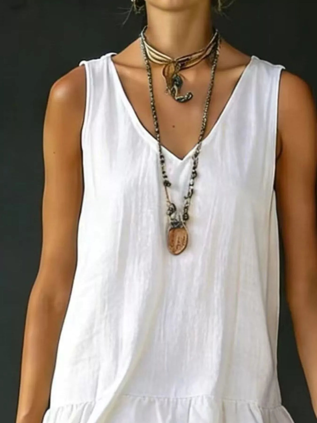 Full Size Ruffled Hem V-Neck Sleeveless Dress Plus Size - Lilixa.store
