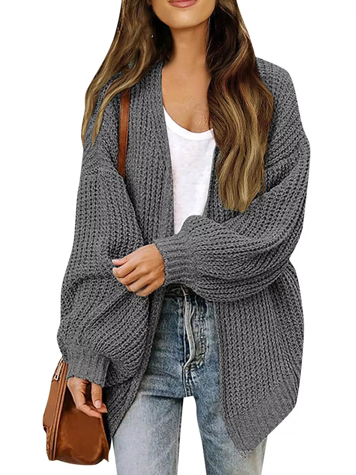Open-Front Chunky Knit Cardigan - Lilixa.store