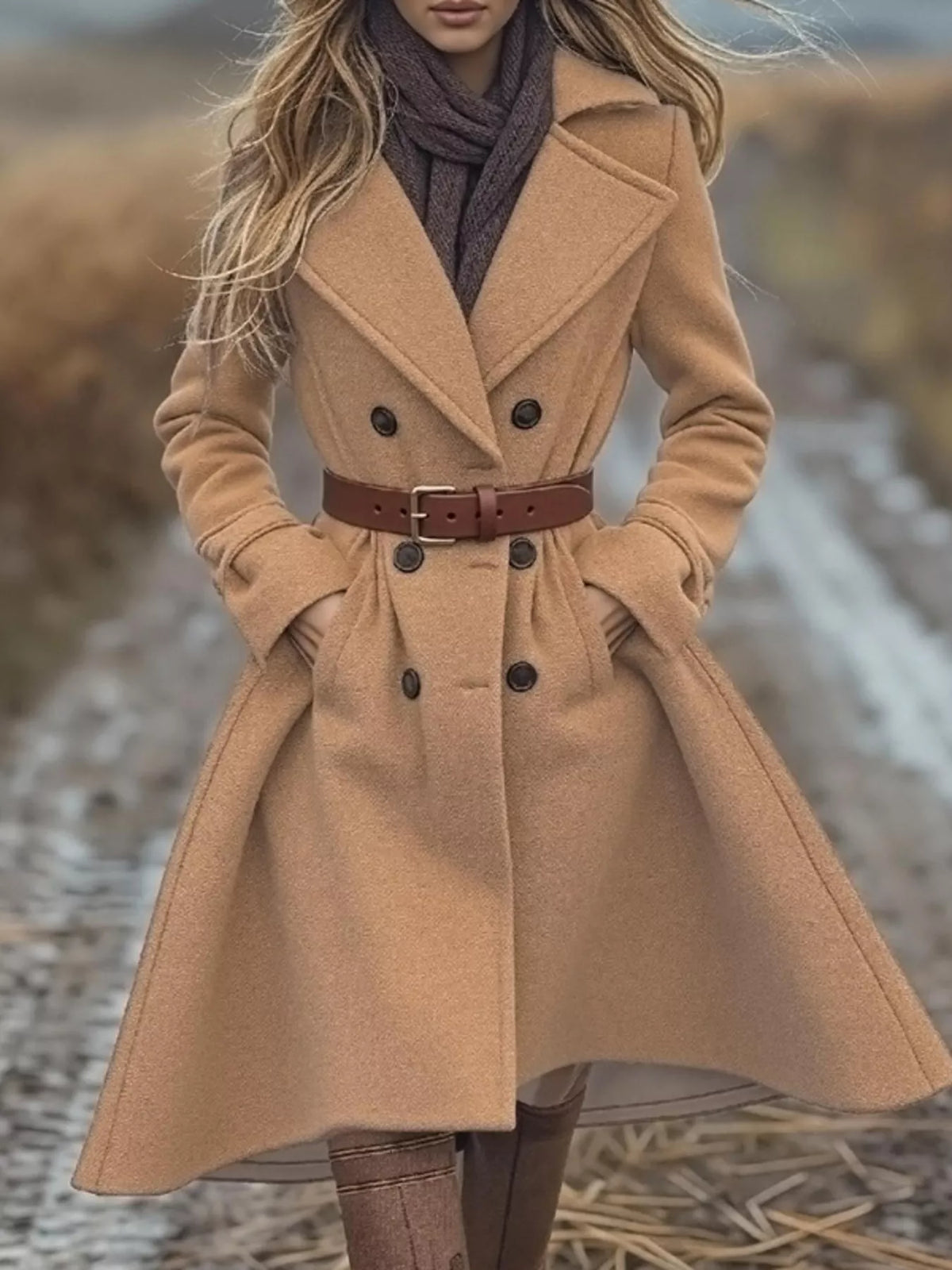 Double-Breasted Wool Blend Coat - Lilixa.store