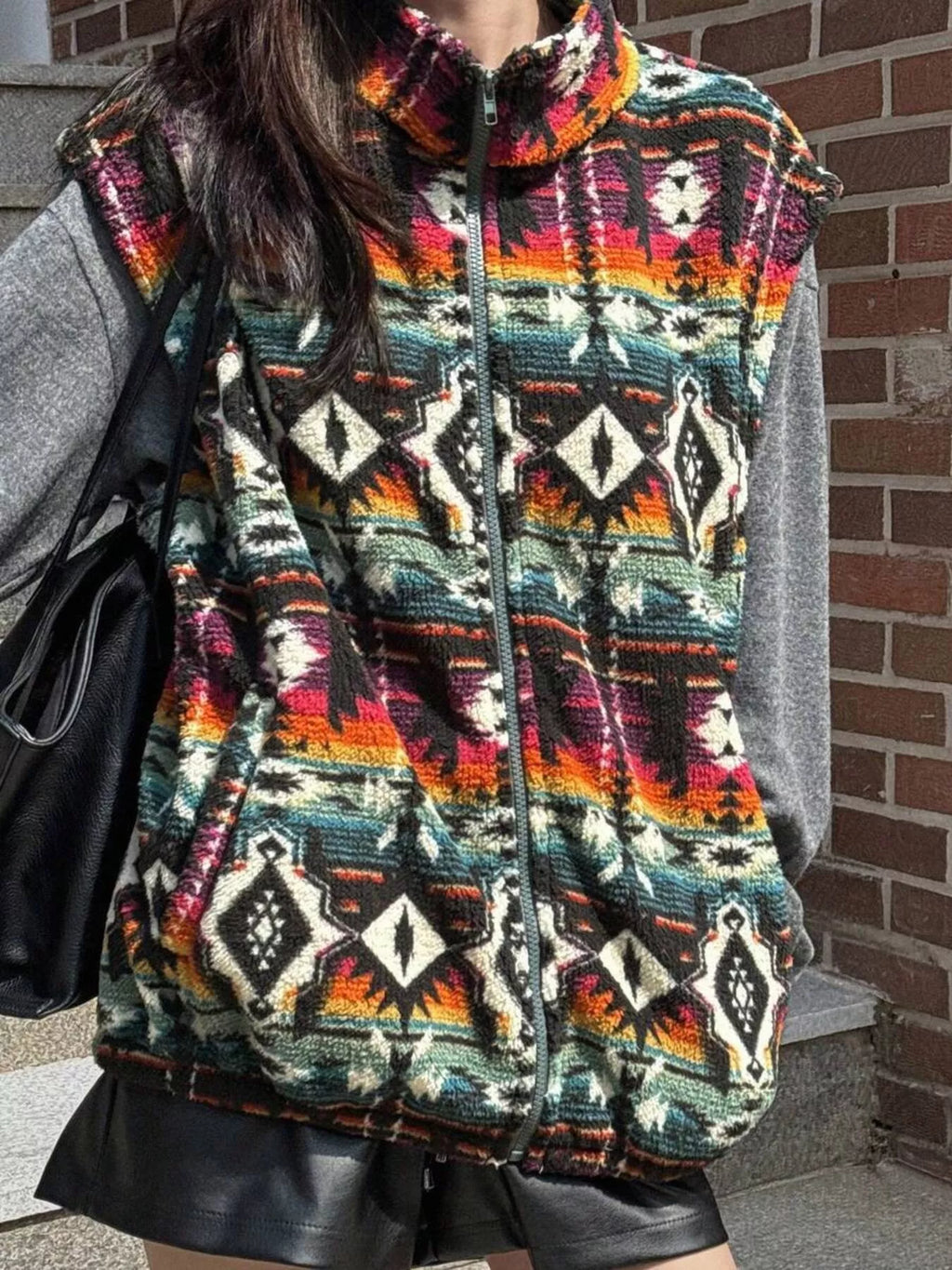 Geometric Fleece Vest Coat - Lilixa.store