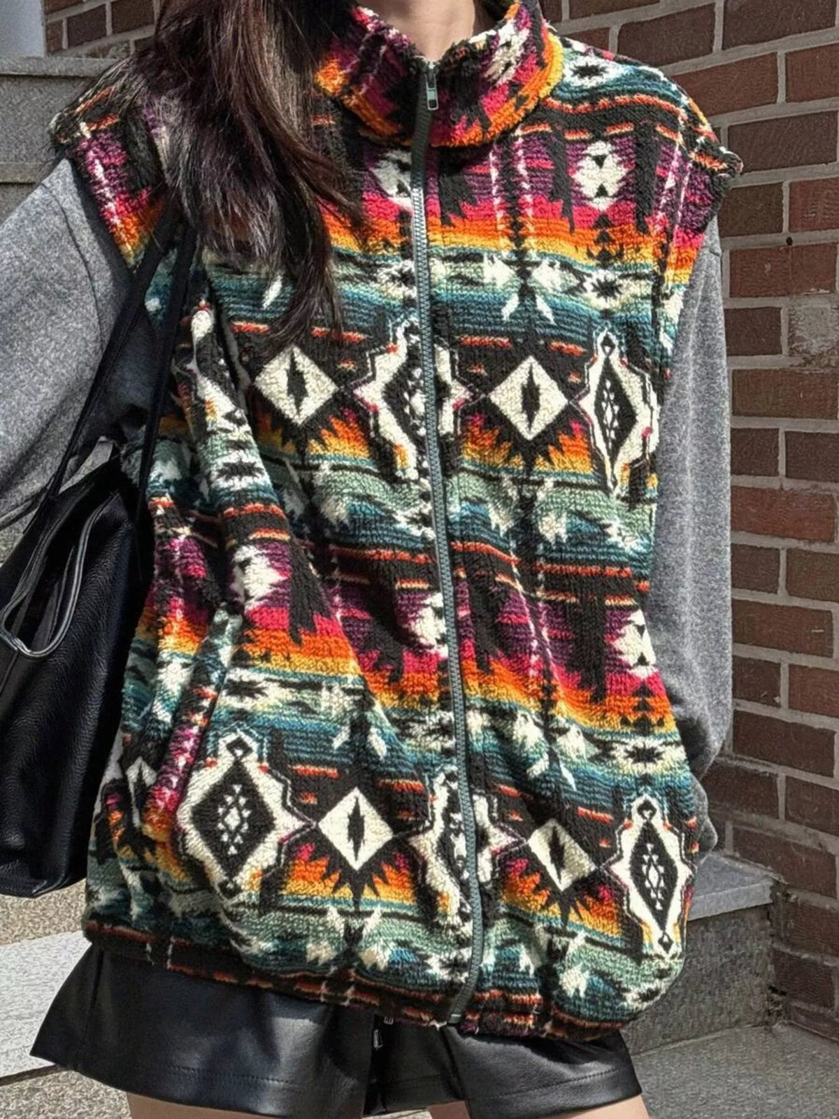 Geometric Fleece Vest Coat - Lilixa.store
