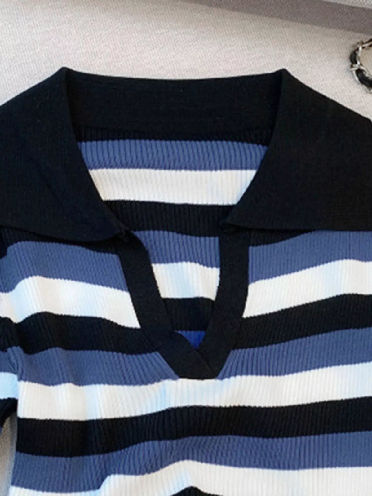 Striped Collared Cropped Knit Top - Lilixa.store