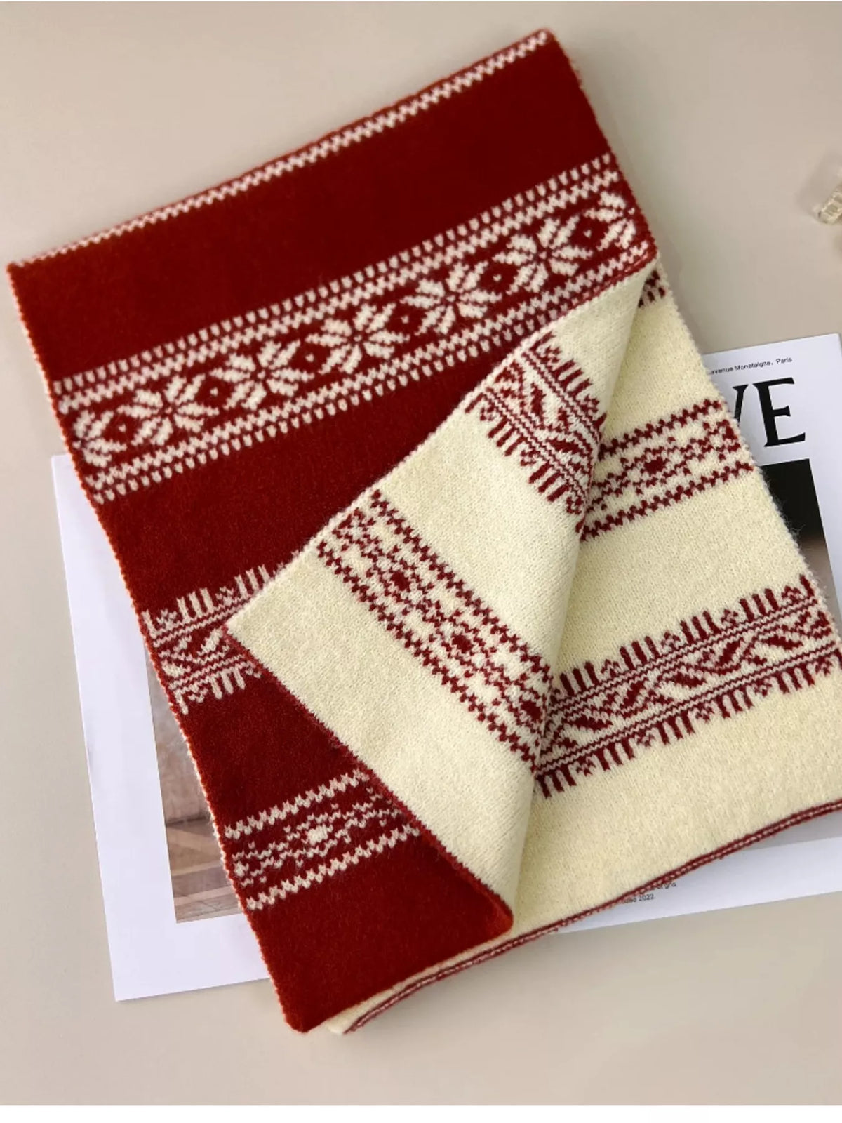 Winter Snowflake Pattern Knitted Scarf - Lilixa.store