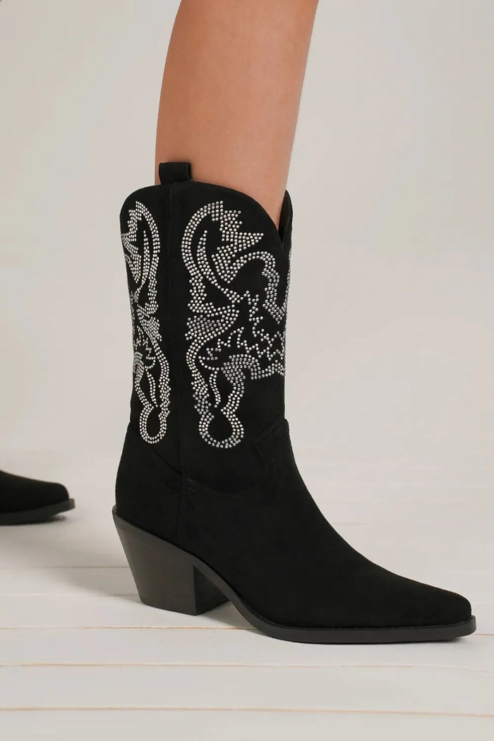 Beast Fashion Rhinestone Detail Point Toe Boots - Lilixa.store