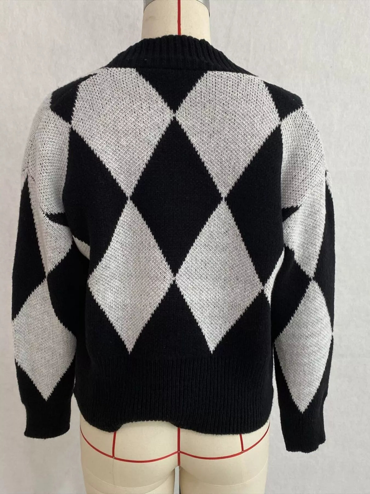 Argyle Pattern V-Neck Button-Down Cardigan, view 5