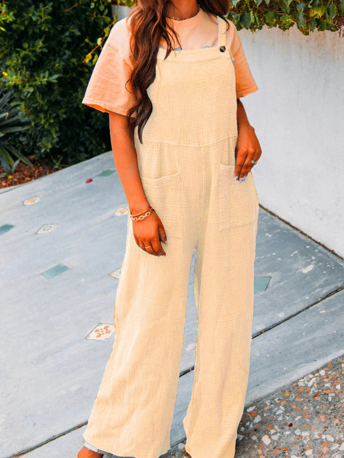 Full Size Casual Wide Leg Textured Overalls Plus Size - Lilixa.store
