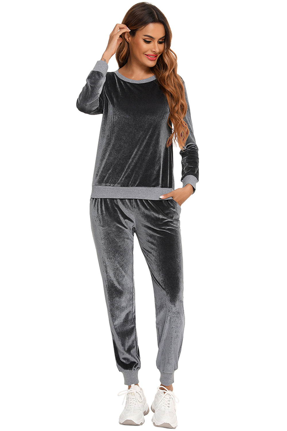 Round Neck Long Sleeve Loungewear Set with Pockets - Lilixa.store