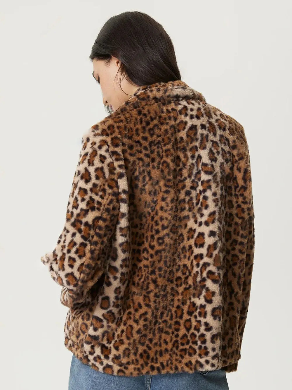 Fuzzy Leopard Collared Neck Jacket, view 2