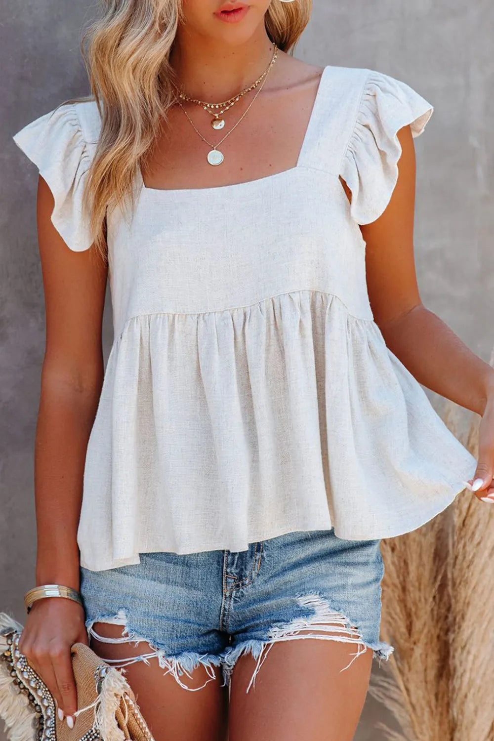 Full Size Ruffled Square Neck Cap Sleeve Blouse - Lilixa.store