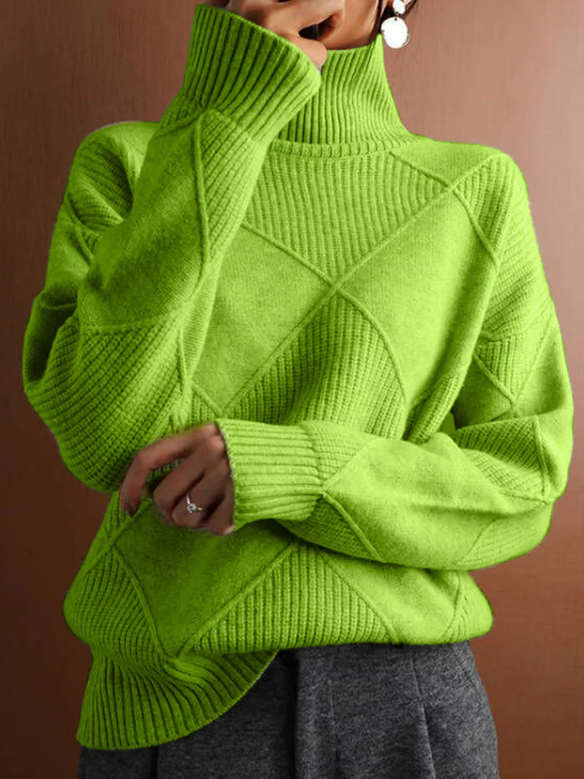 Argyle Pattern Turtleneck Sweater